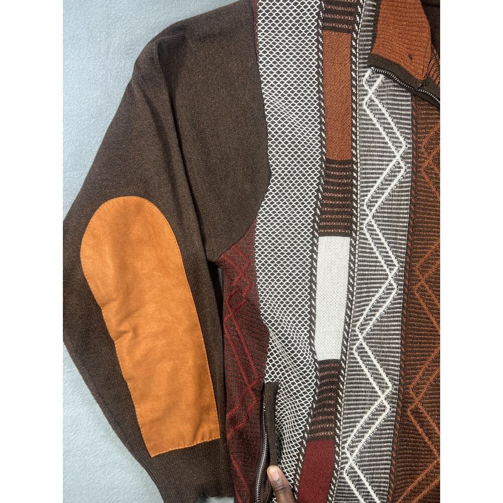 VTG Montique Med 3D Knit Zip Sweater 80s Retro Size 2XL Multicolor Hip Hop Style - Picture 5 of 14